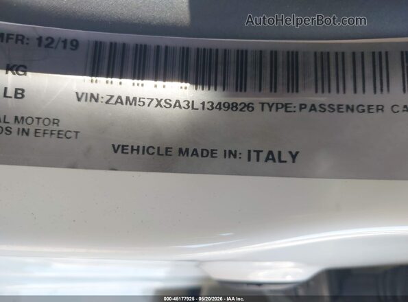 ZAM57XSA3L1349826 2020 MASERATI GHIBLI White Engine compartment view