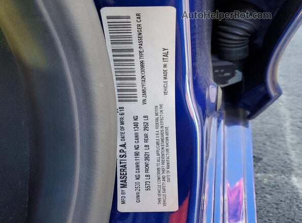 ZAM57YTA2K1309899 2019 MASERATI GHIBLI Blue VIN კოდის სტიკერის ხედი