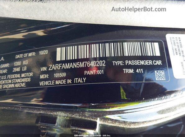ZARFAMAN5M7640202 2021 ALFA ROMEO GIULIA Black 
