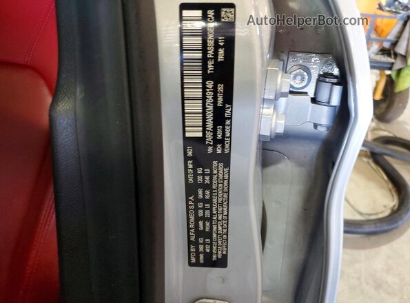ZARFAMANXM7649140 2021 ALFA ROMEO GIULIA Gray VIN sticker view