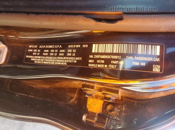ZARFAMBN3K7606612 2019 ALFA ROMEO GIULIA Черный Вид подкапотного пространства