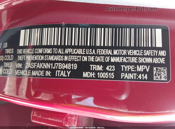 ZASFAKNN1J7B94819 2018 ALFA ROMEO STELVIO Red Շարժիչի բաժամունքի տեսք