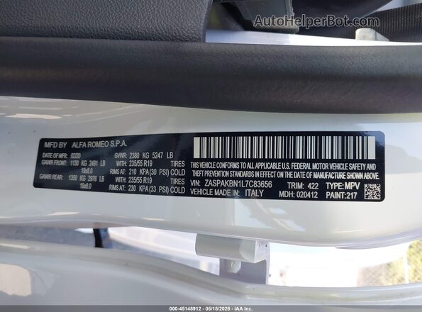 ZASPAKBN1L7C83656 2020 ALFA ROMEO STELVIO White Вид підкапотного простору