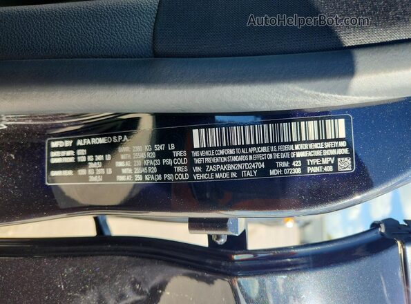 ZASPAKBN2N7D24704 2022 ALFA ROMEO STELVIO Black Vista de la etiqueta del VIN