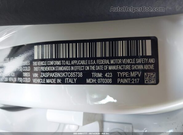 ZASPAKBN3K7C65738 2019 ALFA ROMEO STELVIO White Շարժիչի բաժամունքի տեսք