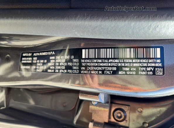 ZASPAKBN7P7D59189 2023 ALFA ROMEO STELVIO Gray Vista interior de 360 grados