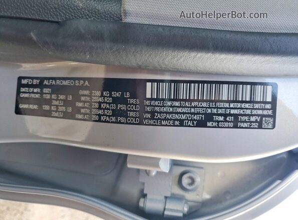 ZASPAKBNXM7D14971 2021 ALFA ROMEO STELVIO Серебряный 