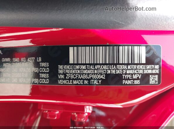 ZFBCFXAB6JP660642 2018 FIAT 500X Красный Вид подкапотного пространства