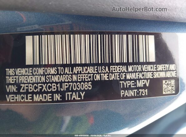 ZFBCFXCB1JP703085 2018 FIAT 500X Blue ძრავის განყოფილების ხედი