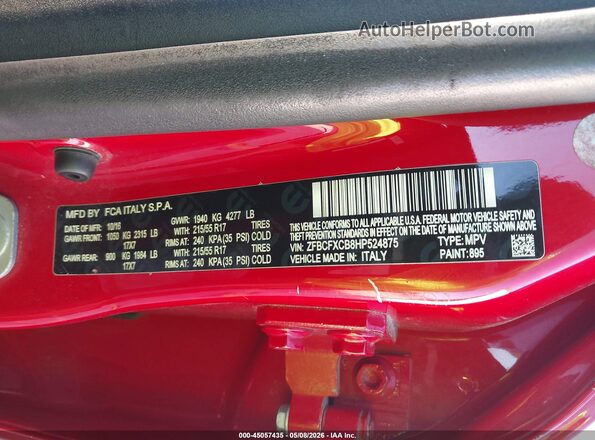 ZFBCFXCB8HP524875 2017 FIAT 500X Red Widok komory silnika