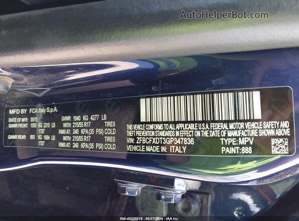 ZFBCFXDT3GP347836 2016 FIAT 500X Blue ძრავის განყოფილების ხედი