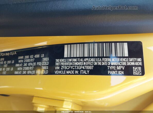 ZFBCFYCT3GP478997 2016 FIAT 500X Yellow Widok komory silnika