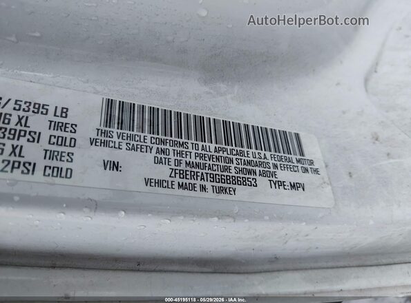 ZFBERFAT9G6B86853 2016 RAM PROMASTER CITY White Вид підкапотного простору