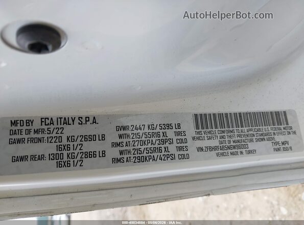 ZFBHRFAB5N6W96003 2022 RAM PROMASTER CITY White Vista del compartimento del motor