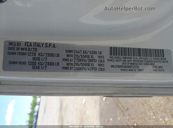 ZFBHRFABXM6T53251 2021 RAM PROMASTER CITY Белый Вид подкапотного пространства