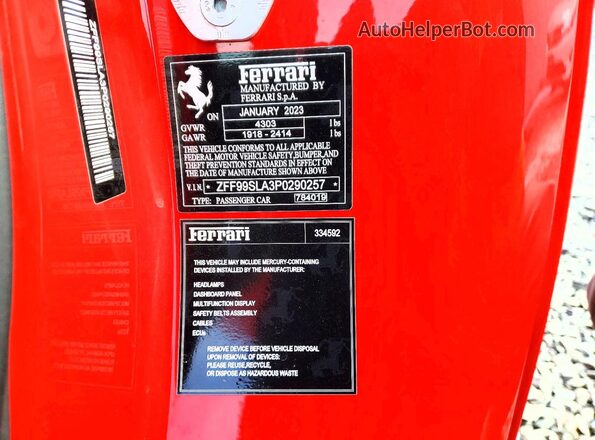 ZFF99SLA3P0290257 2023 FERRARI 296GTB Red 