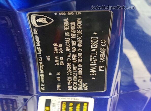 ZHWUT4ZF7LLA12800 2020 LAMBORGHINI HURACAN Blue Widok wnętrza 360 stopni