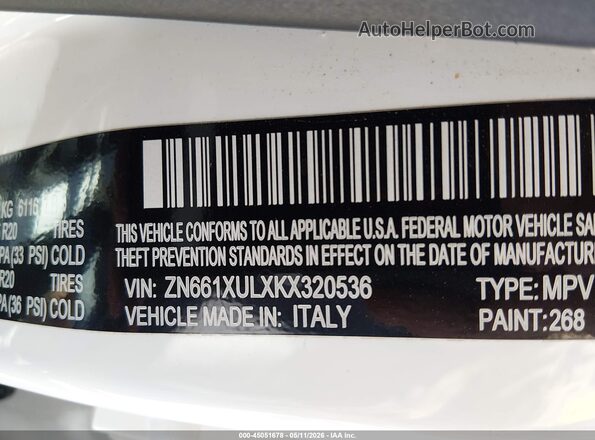ZN661XULXKX320536 2019 MASERATI LEVANTE White Շարժիչի բաժամունքի տեսք