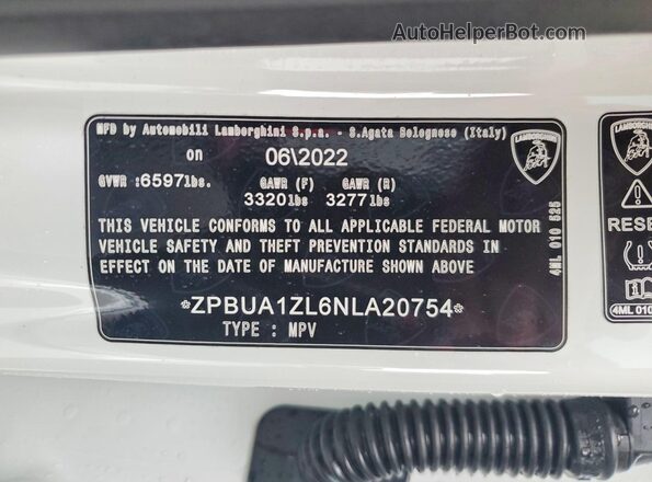 ZPBUA1ZL6NLA20754 2022 LAMBORGHINI URUS White Սալոնի 360 աստիճան տեսք