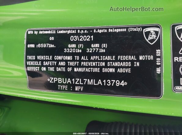 ZPBUA1ZL7MLA13794 2021 LAMBORGHINI URUS Зеленый Вид подкапотного пространства