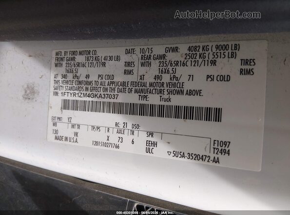 1FTYR1ZM4GKA37037 2016 FORD TRANSIT White Вид підкапотного простору
