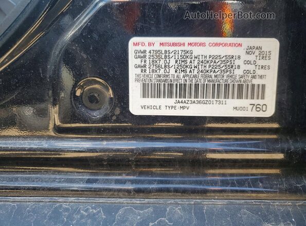 JA4AZ3A36GZ017311 2016 MITSUBISHI OUTLANDER Черный 