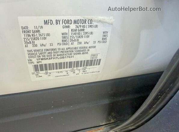 1FMSK8FH7LGB17631 2020 FORD EXPLORER White 
