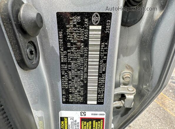 4T1B61HK2KU279395 2019 TOYOTA CAMRY Silver 