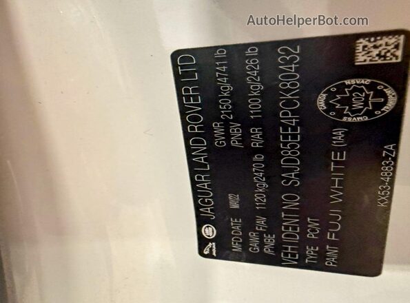 SAJD85EE4PCK80432 2023 JAGUAR F-TYPE White Հետևի նստատեղերի տեսք