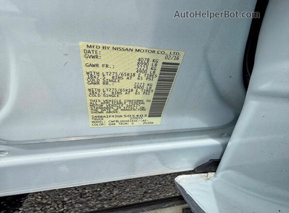 1N6BA1F43GN505403 2016 NISSAN TITAN White Vista interior trasera
