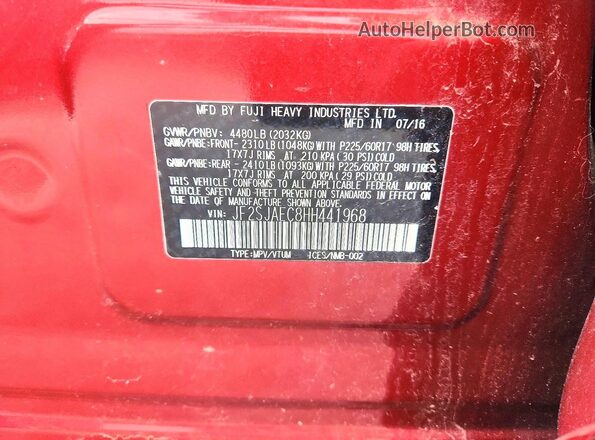 JF2SJAEC8HH441968 2017 SUBARU FORESTER Red 