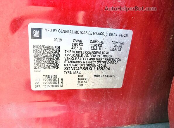 3GNCJPSBXLL165294 2020 CHEVROLET TRAX Red 