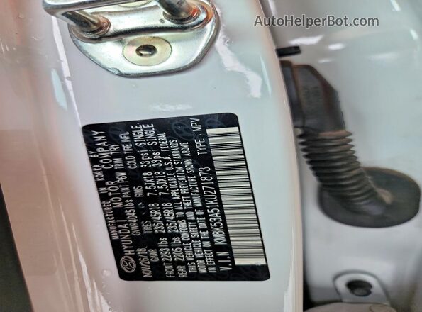 KM8K53A51KU271873 2019 HYUNDAI KONA White 