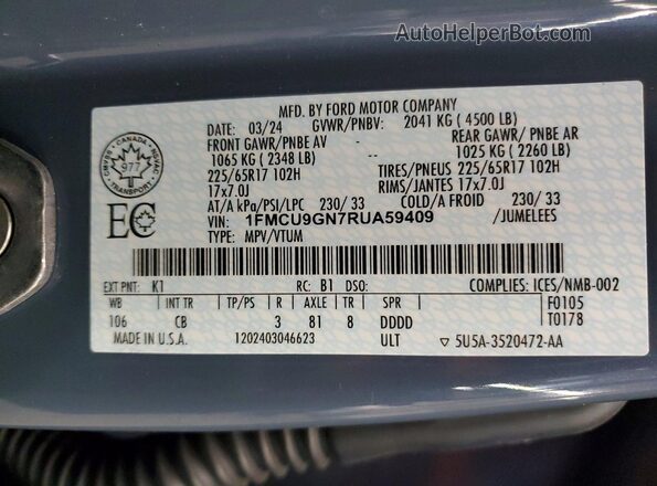 1FMCU9GN7RUA59409 2024 FORD ESCAPE Blue 