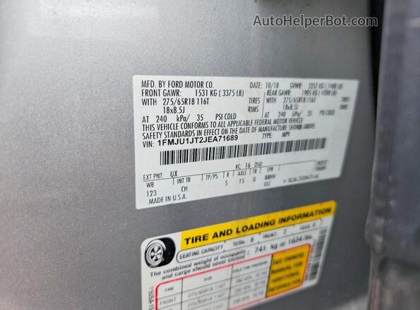 1FMJU1JT2JEA71689 2018 FORD EXPEDITION Silver 