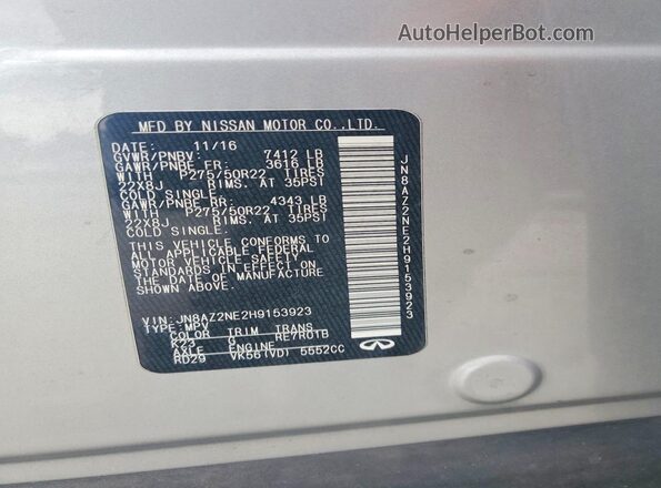 JN8AZ2NE2H9153923 2017 INFINITI QX80 Silver 