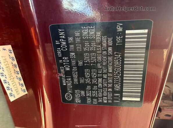 KM8J33A25GU085347 2016 HYUNDAI TUCSON Red 
