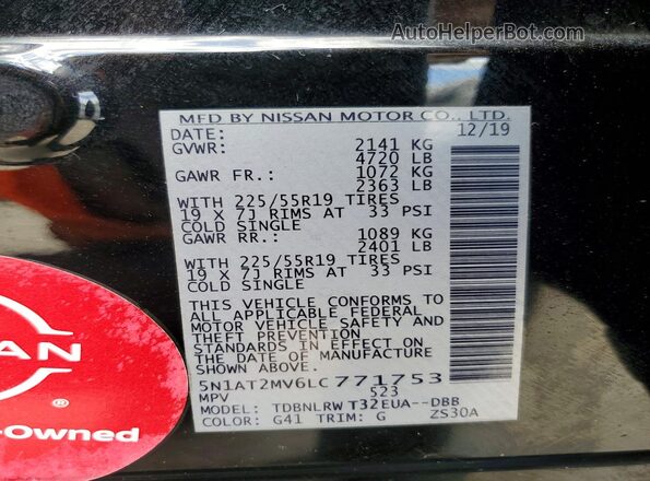 5N1AT2MV6LC771753 2020 NISSAN ROGUE Black 