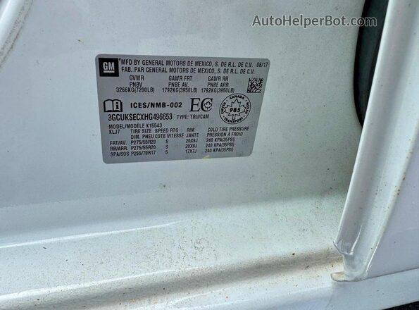 3GCUKSECXHG496653 2017 CHEVROLET SILVERADO White 