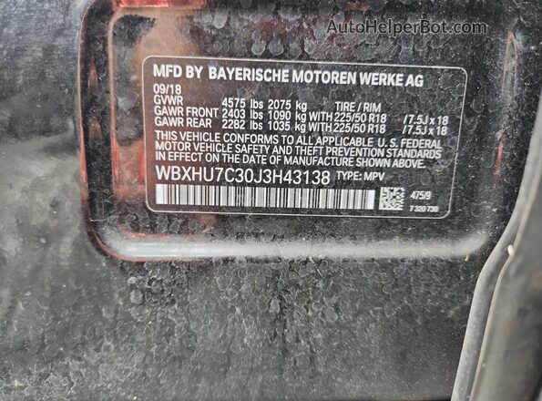 WBXHU7C30J3H43138 2018 BMW X1 Black Vista interior de 360 grados