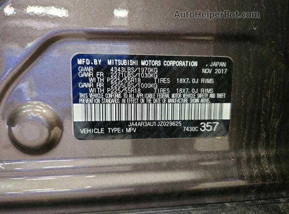 JA4AR3AU1JZ029625 2018 MITSUBISHI OUTLANDER Серый 