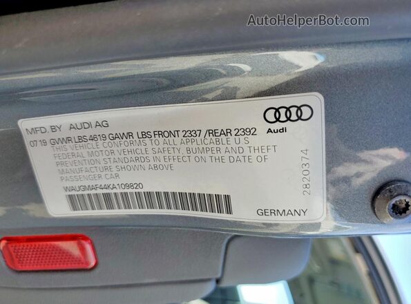 WAUGMAF44KA109820 2019 AUDI OTHER Gray 