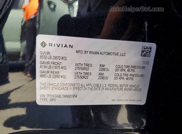7PDSGABL1NN001954 2022 RIVIAN RIS Black Սալոնի 360 աստիճան տեսք