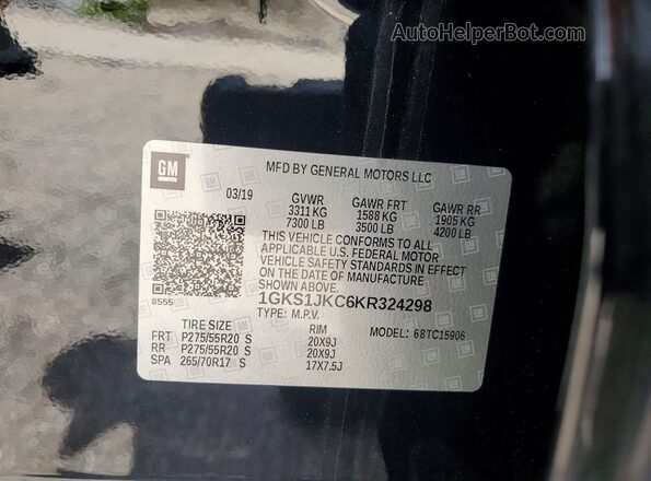 1GKS1JKC6KR324298 2019 GMC YUKON Black Панорамний вид салону 360°