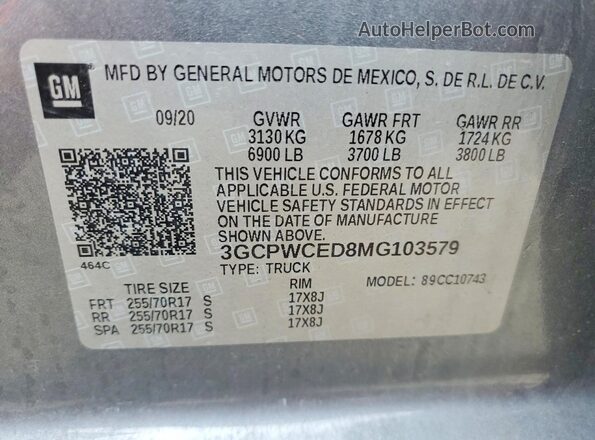 3GCPWCED8MG103579 2021 CHEVROLET SILVERADO Серый 