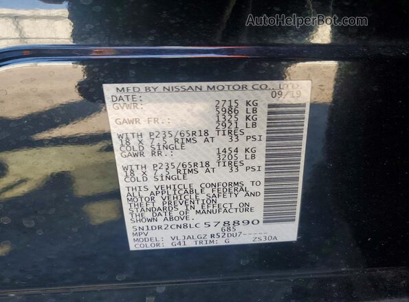 5N1DR2CN8LC578890 2020 NISSAN PATHFINDER Черный 