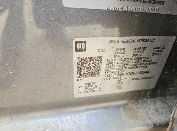 1GCPWBEKXNZ143544 2022 CHEVROLET SILVERADO Gray 