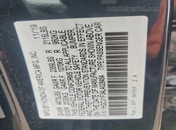 1HGCV1F34LA028454 2020 HONDA ACCORD Black 