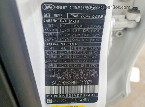 SALCR2BG8HH643372 2017 LAND ROVER DISCOVERY Белый 