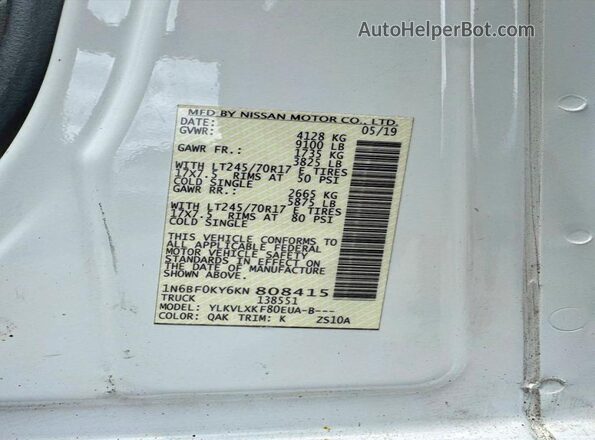 1N6BF0KY6KN808415 2019 NISSAN NV White 